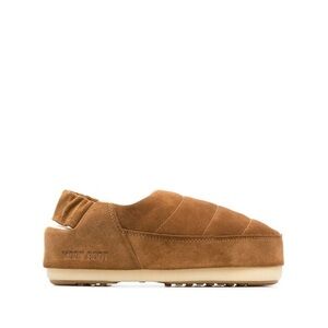Moon Boots Evolution Suede Slippers in Cognac Brown